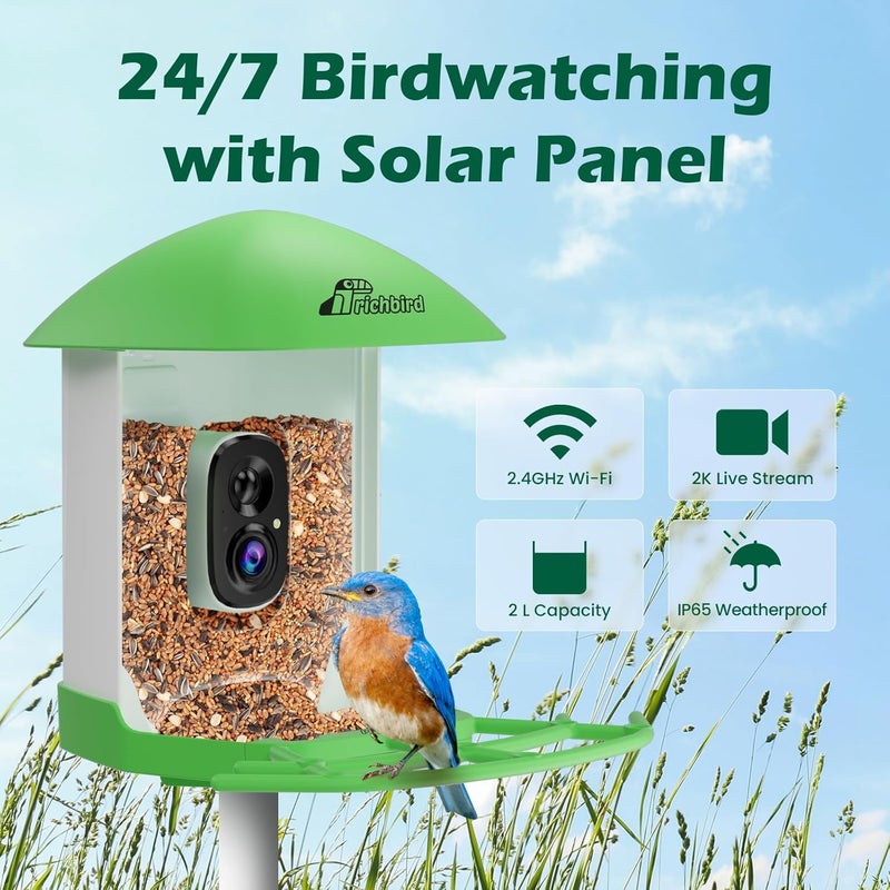 RichBird Bird Feeder with Camera, Smart Bird House with Cam for Outside, 2K HD Auto Record Video, AI Identification & Instant Alerts, Solar Powered, Bird Watching Gifts for Family and Birdlovers - Image 2
